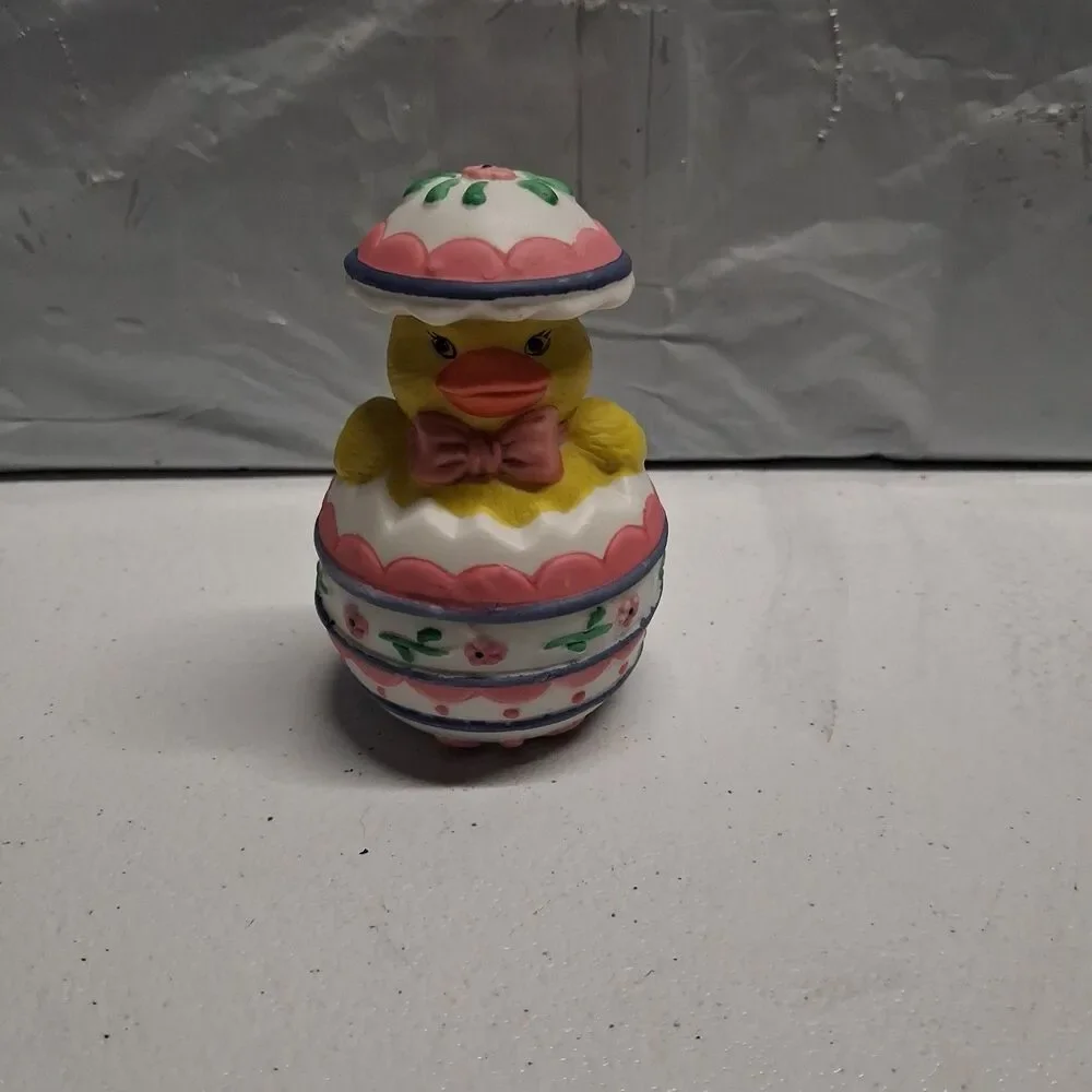 VINTAGE Easter Egg BISQUE PORCELAIN DUCKLING TRINKET